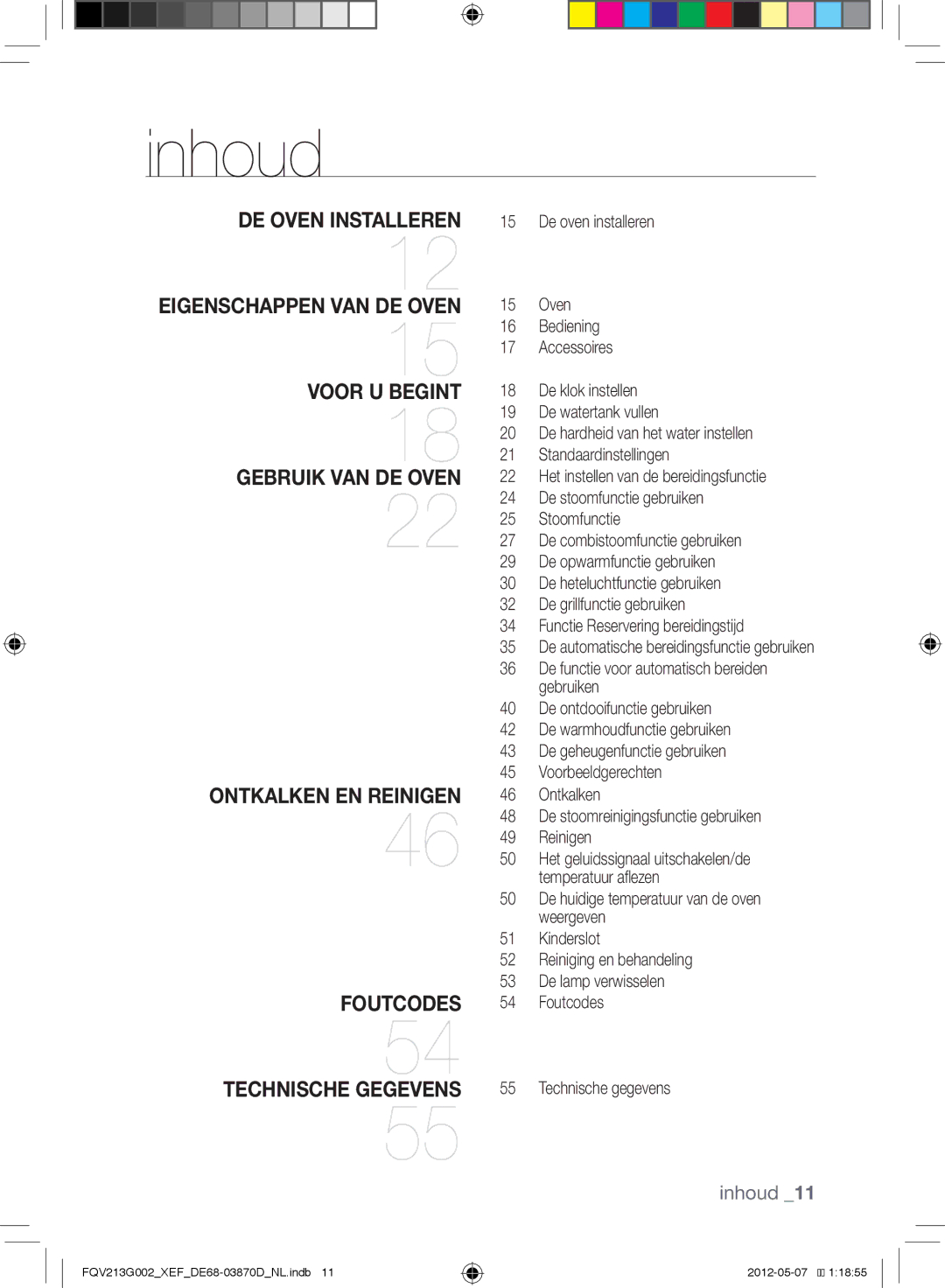 Samsung FQV213G002/XEF manual Inhoud 