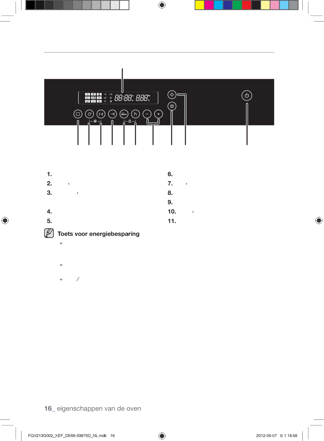 Samsung FQV213G002/XEF manual Bediening, Toets voor energiebesparing 