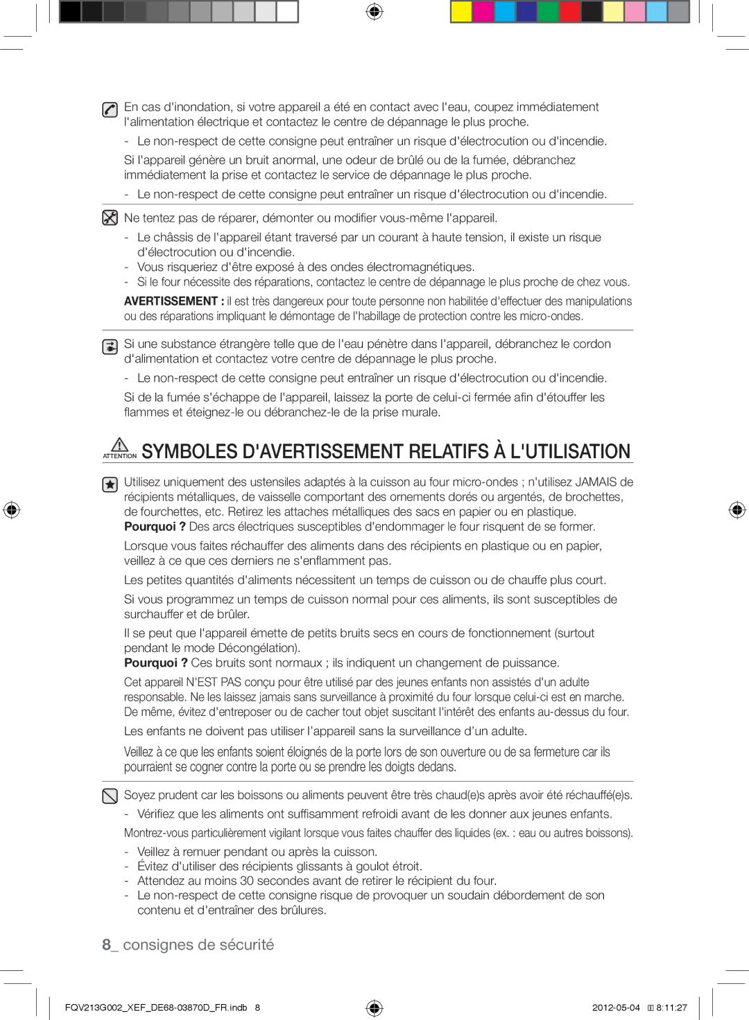 Samsung FQV213G002/XEF manual Consignes de sécurité 