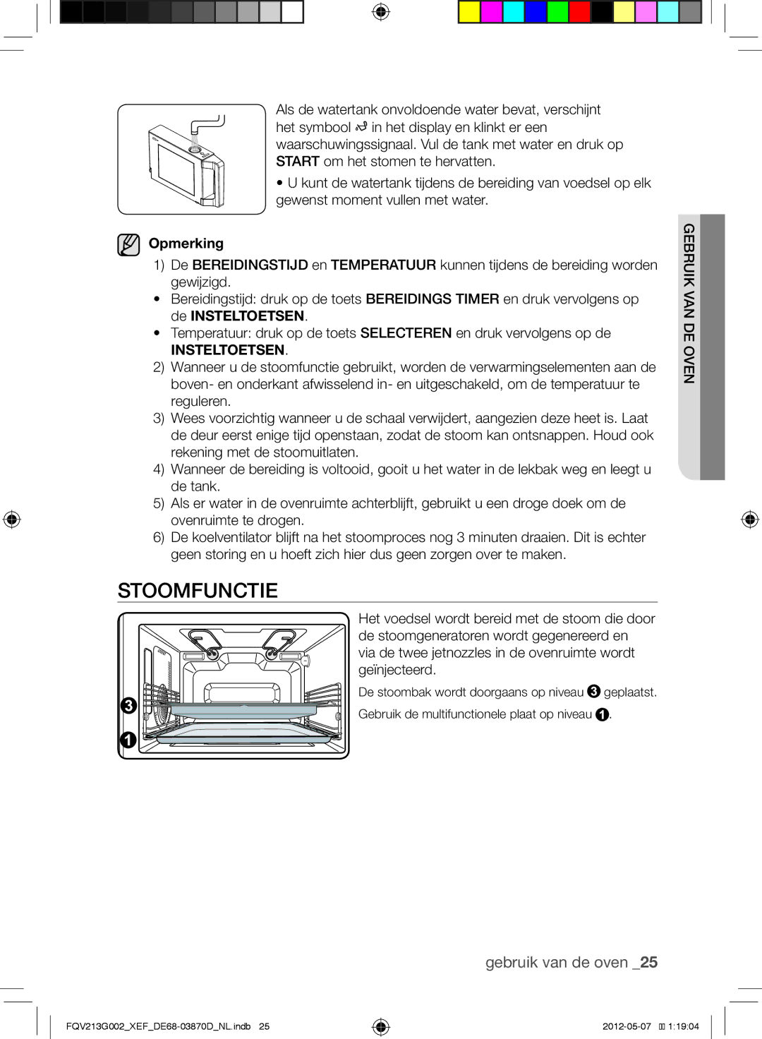 Samsung FQV213G002/XEF manual StoomFUnCtie, GeBrUik Van de oVen 