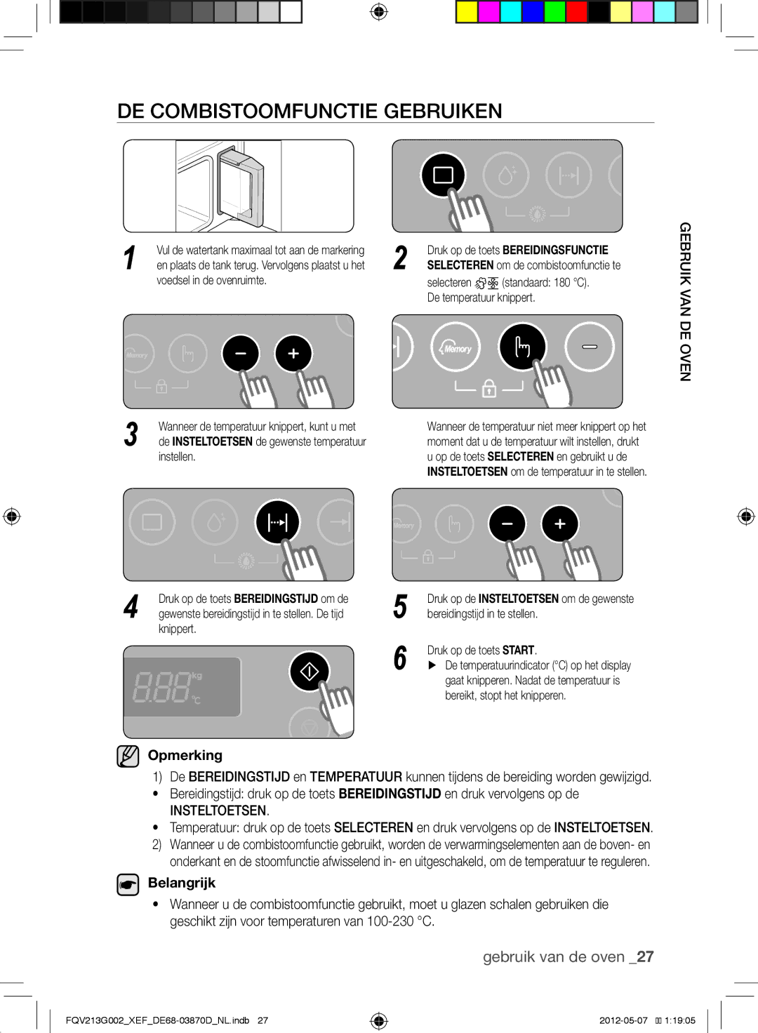 Samsung FQV213G002/XEF manual De combistoomfunctie gebruiken, Ikurbe G, Belangrijk 