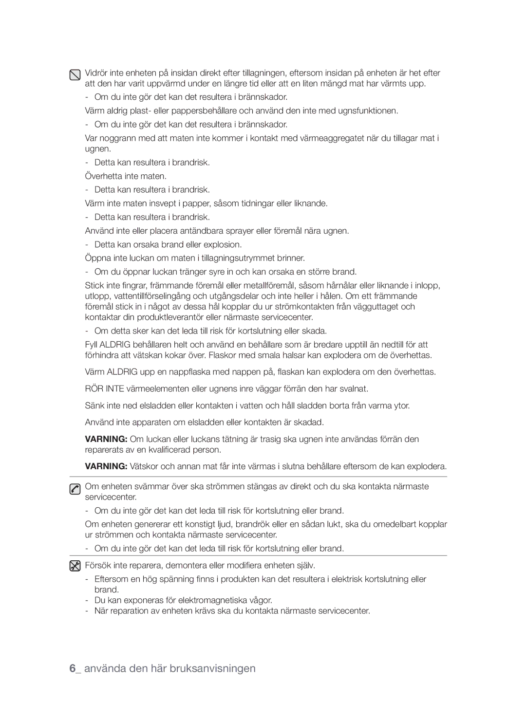 Samsung FQV313T003/XEE manual Använda den här bruksanvisningen 