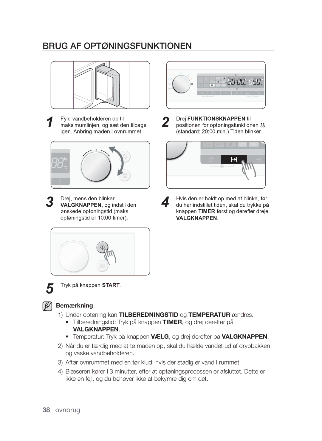 Samsung FQV313T003/XEE manual Brug af optøningsfunktionen, Valgknappen 