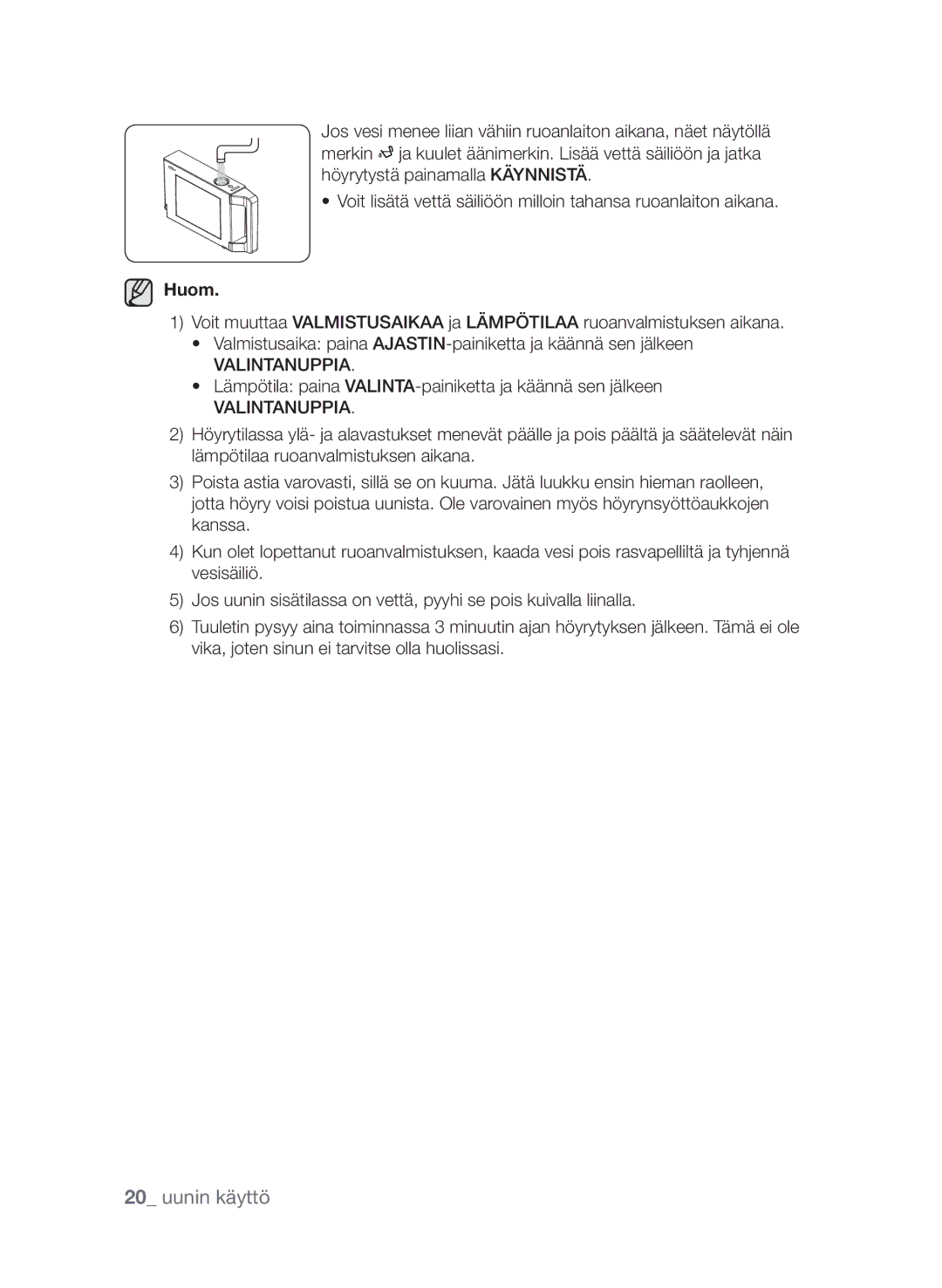 Samsung FQV313T003/XEE manual Lämpötila paina VALINTA-painiketta ja käännä sen jälkeen 