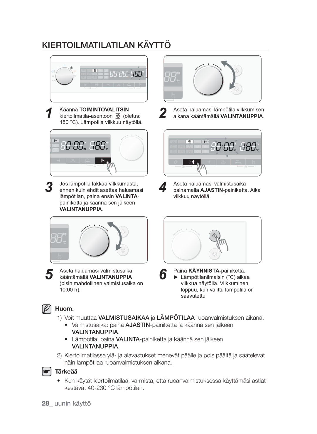 Samsung FQV313T003/XEE manual Kiertoilmatilatilan käyttö, Kääntämällä Valintanuppia 