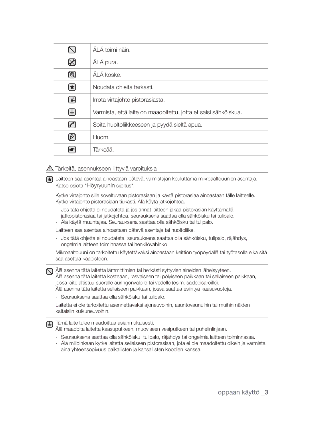 Samsung FQV313T003/XEE manual Oppaan käyttö 