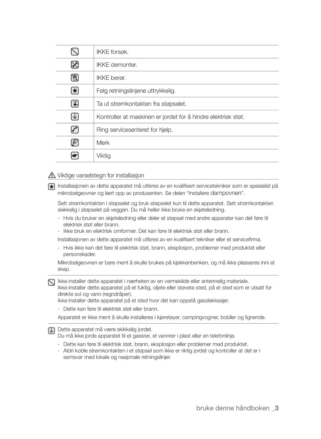 Samsung FQV313T003/XEE manual Bruke denne håndboken 