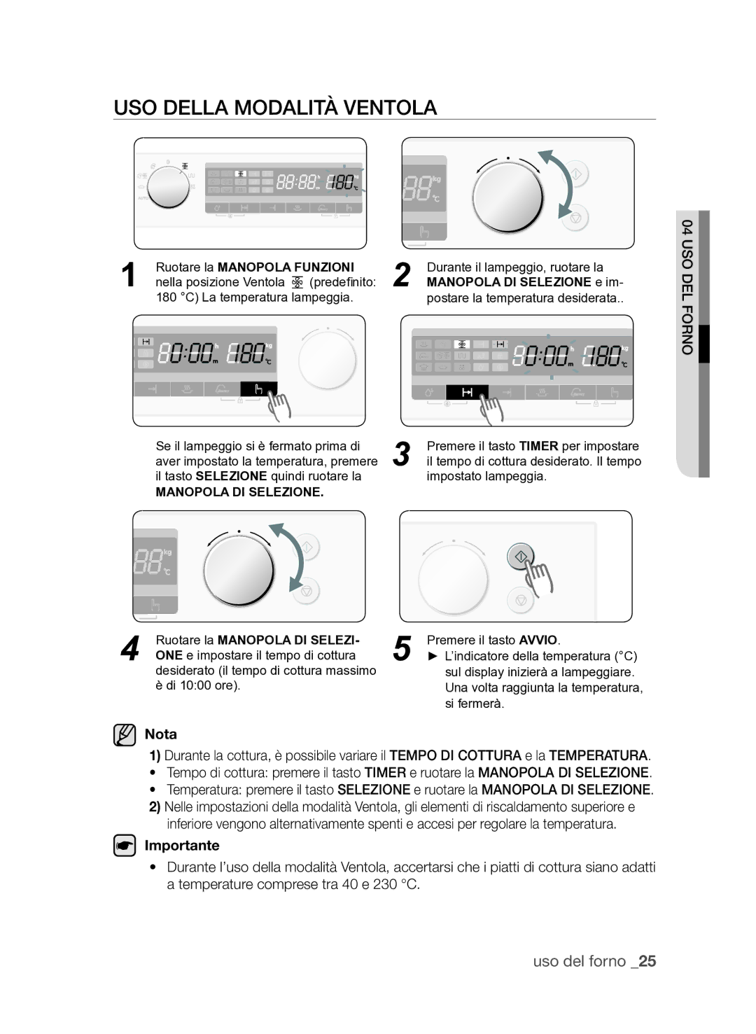 Samsung FQV313T003/XET manual Uso della modalità Ventola, Ruotare la Manopola DI Selezi 