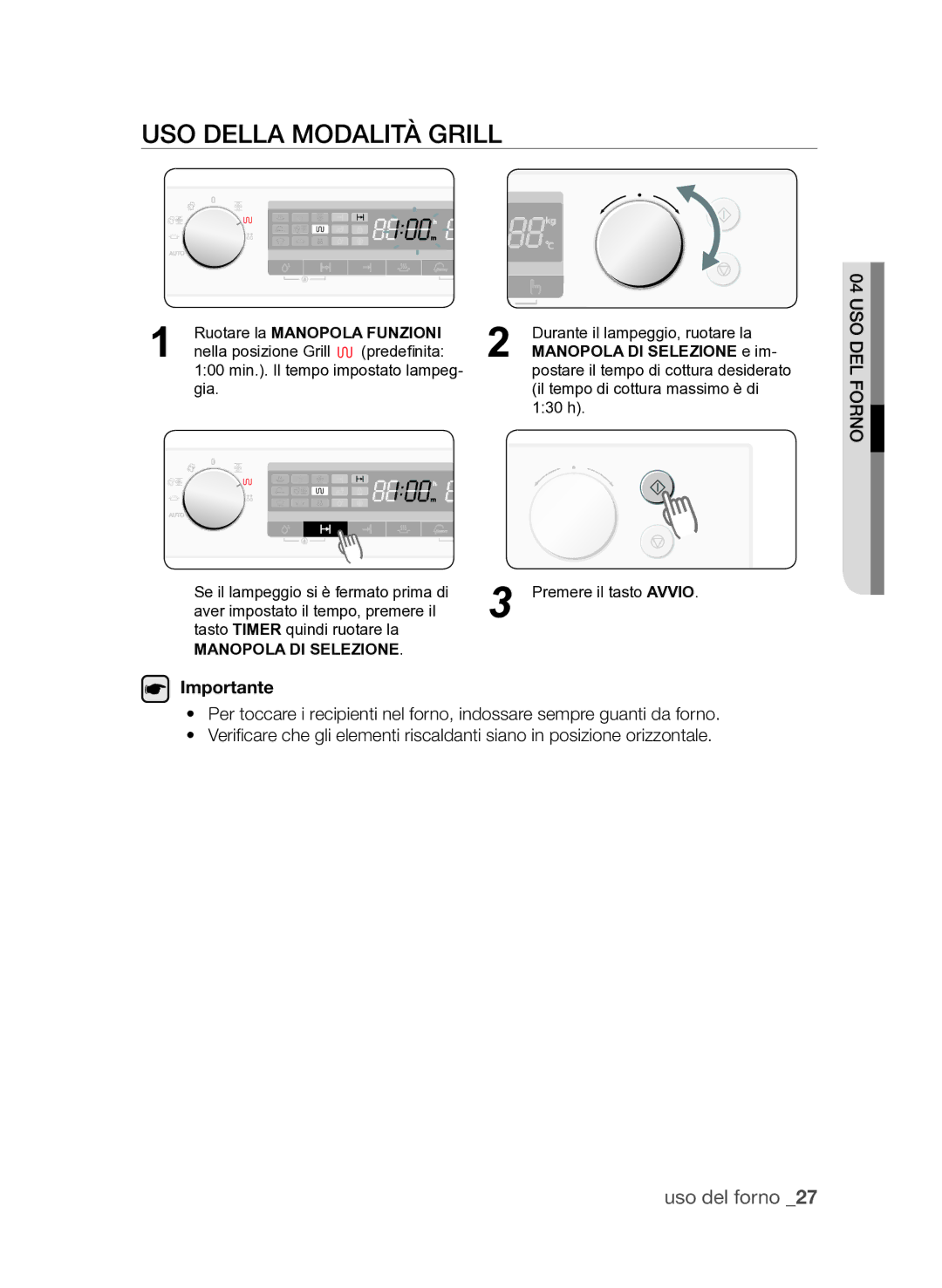 Samsung FQV313T003/XET manual Uso della modalità Grill, Manopola DI Selezione e im 