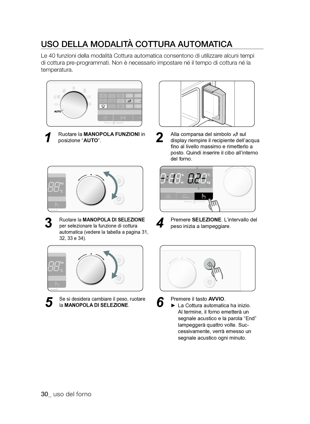 Samsung FQV313T003/XET manual Uso della modalità Cottura automatica, La Manopola DI Selezione 