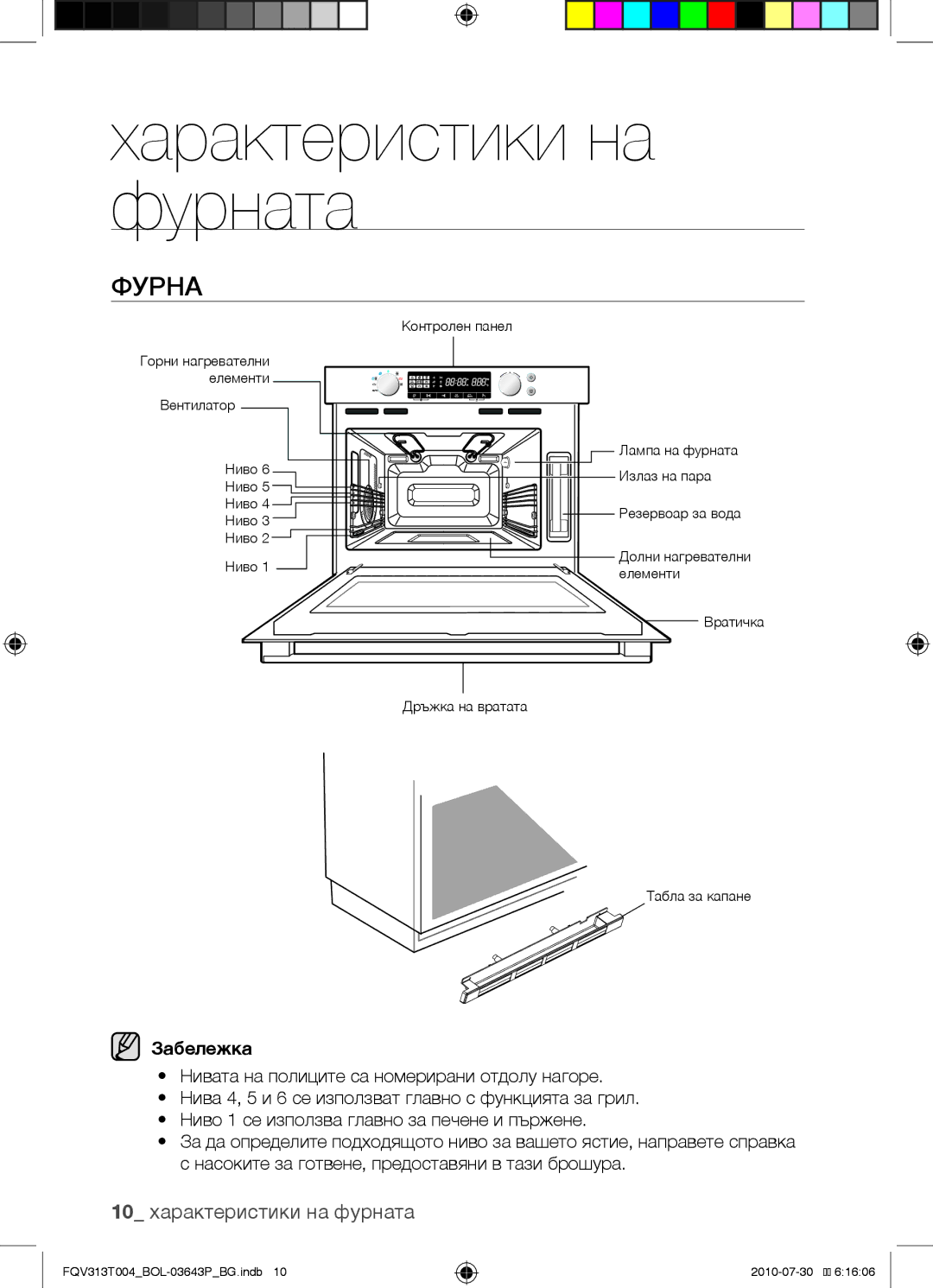 Samsung FQV313T004/BOL manual Характеристики на фурната, Фурна, 10 характеристики на фурната, Забележка 