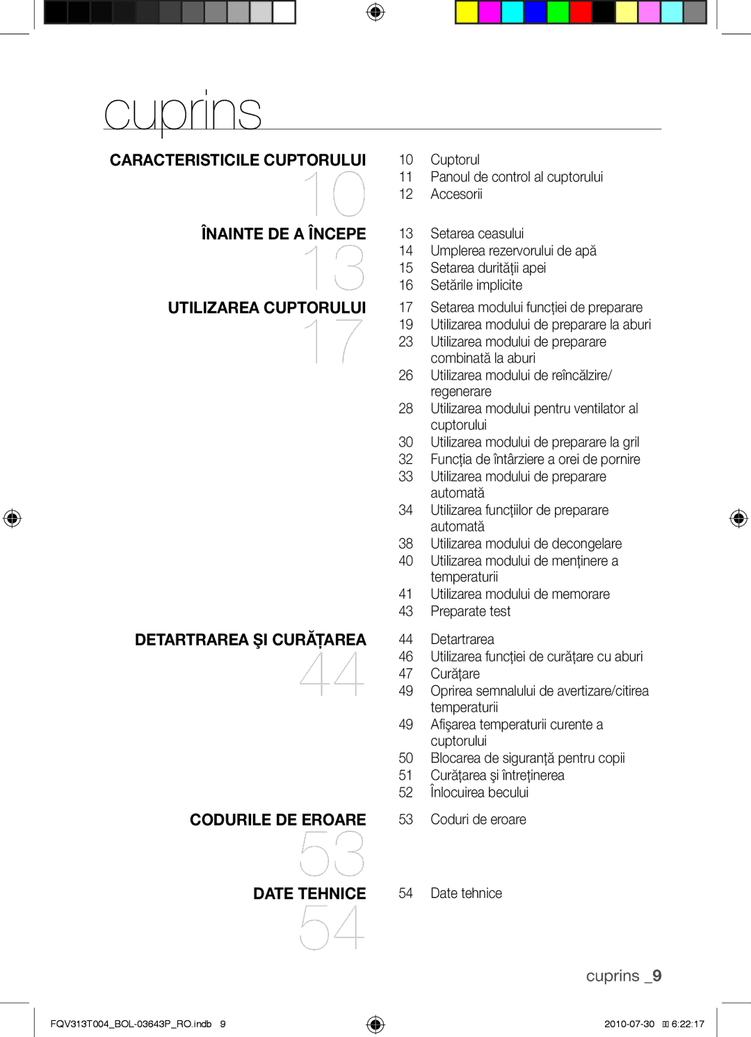 Samsung FQV313T004/BOL manual Cuprins, Cuptorul, Accesorii 