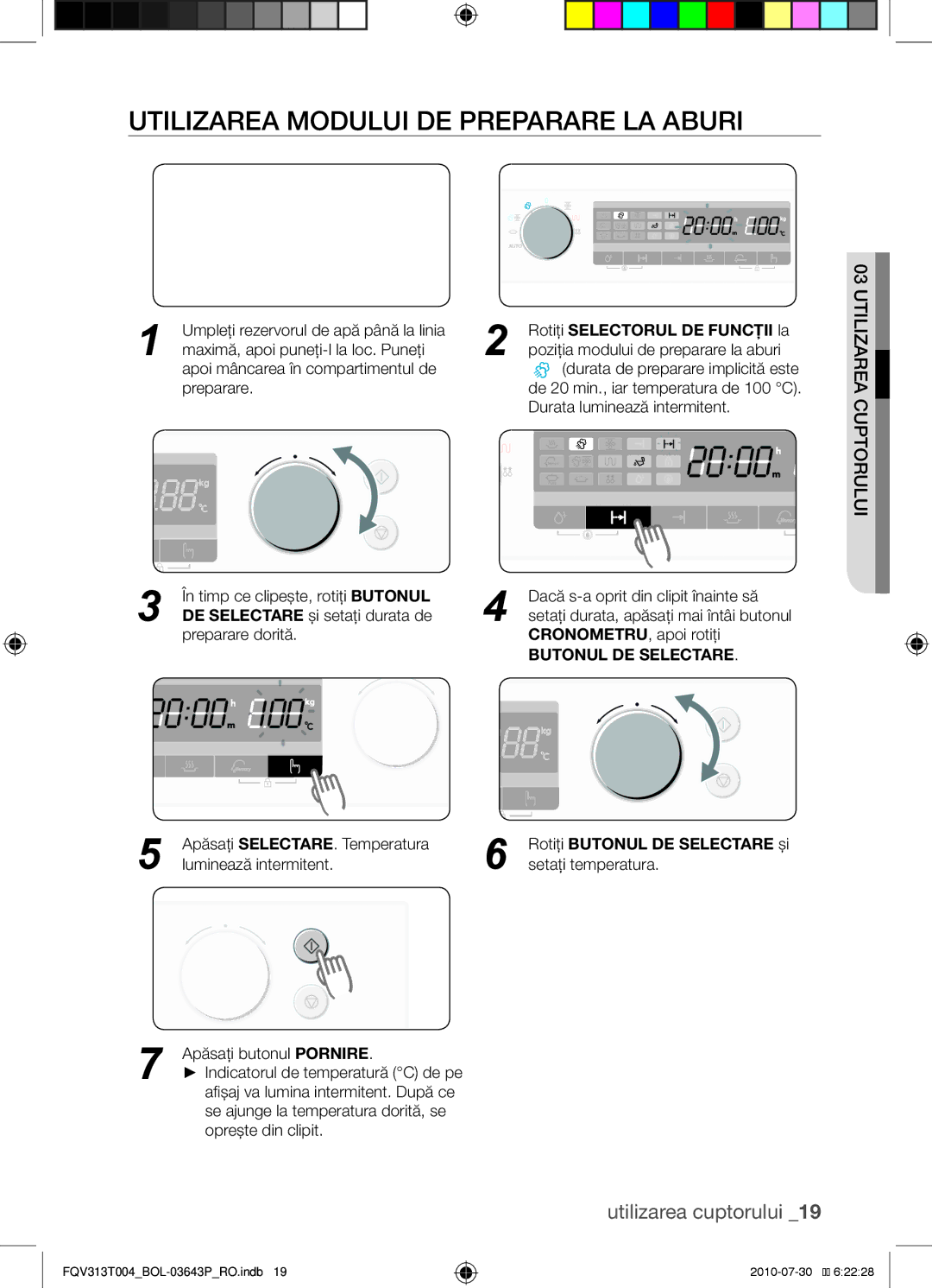 Samsung FQV313T004/BOL manual Utilizarea modului de preparare la aburi, Li ruotp cu iz lareati 03 U 