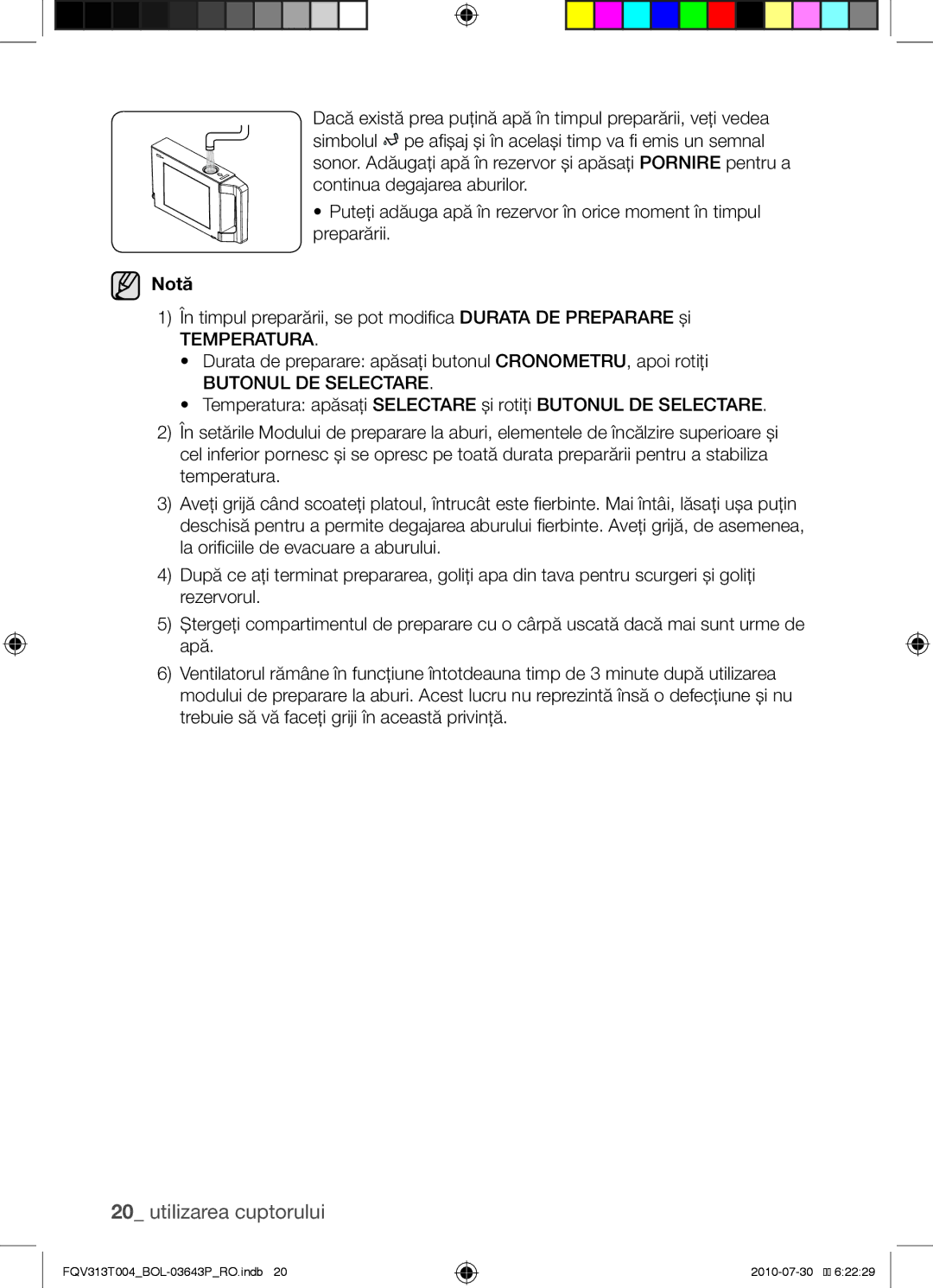 Samsung FQV313T004/BOL manual Durata de preparare apăsaţi butonul CRONOMETRU, apoi rotiţi, Butonul DE Selectare 