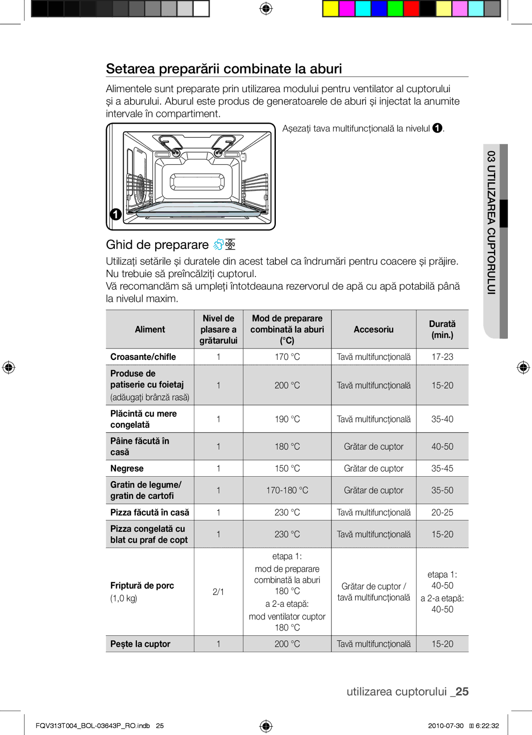 Samsung FQV313T004/BOL manual Setarea preparării combinate la aburi 