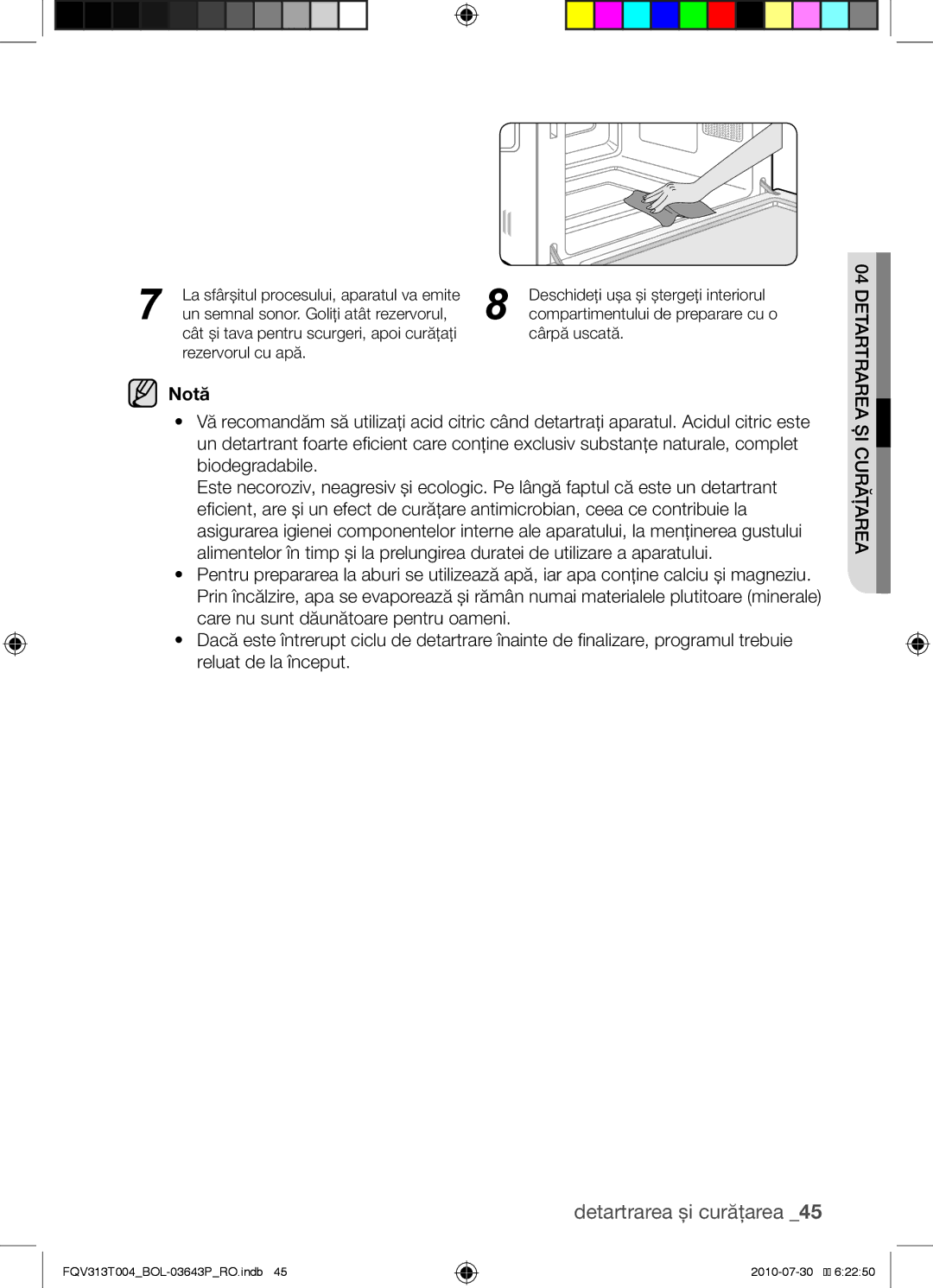 Samsung FQV313T004/BOL manual Un semnal sonor. Goliţi atât rezervorul 