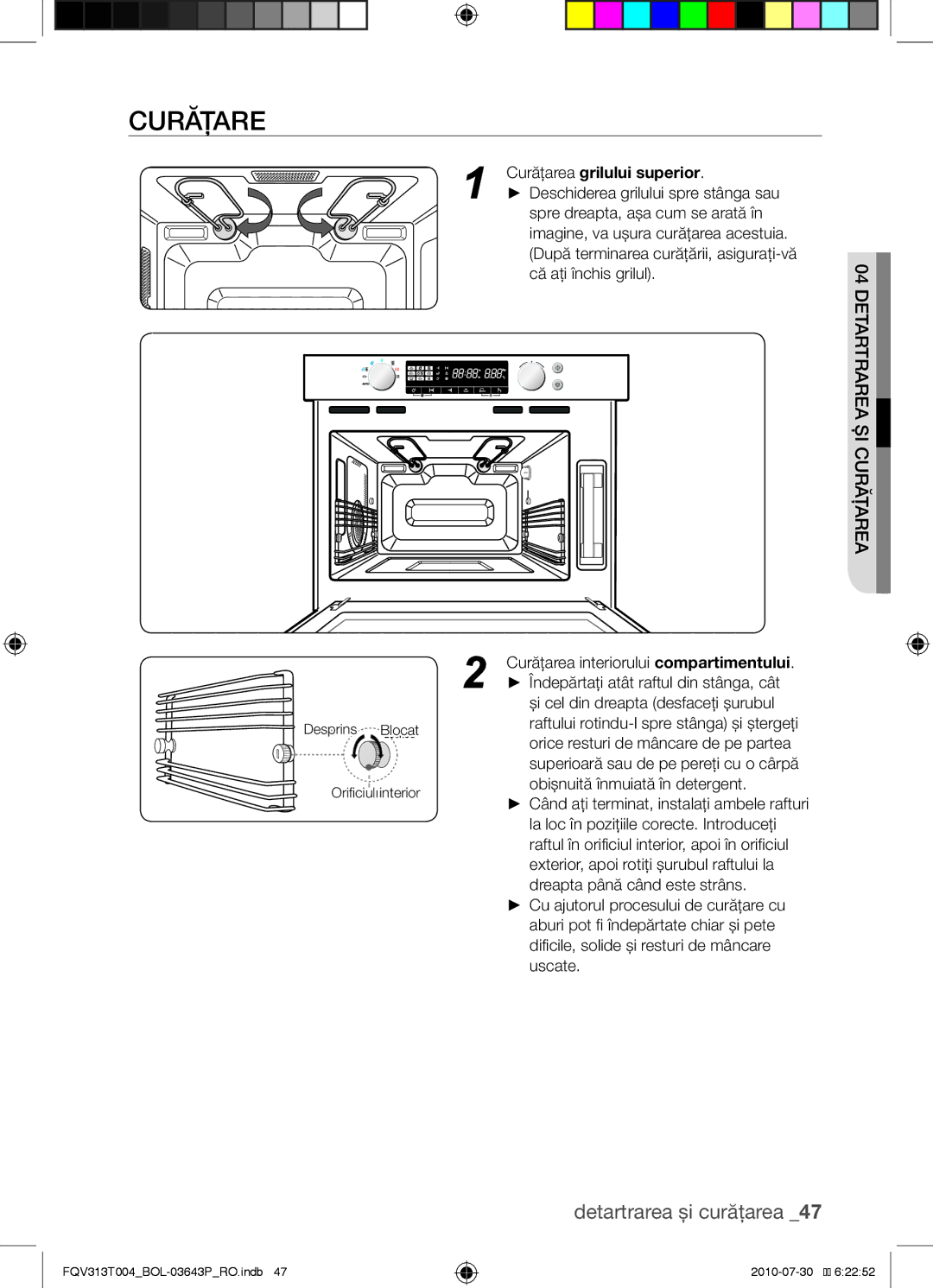 Samsung FQV313T004/BOL manual Curăţarea grilului superior 