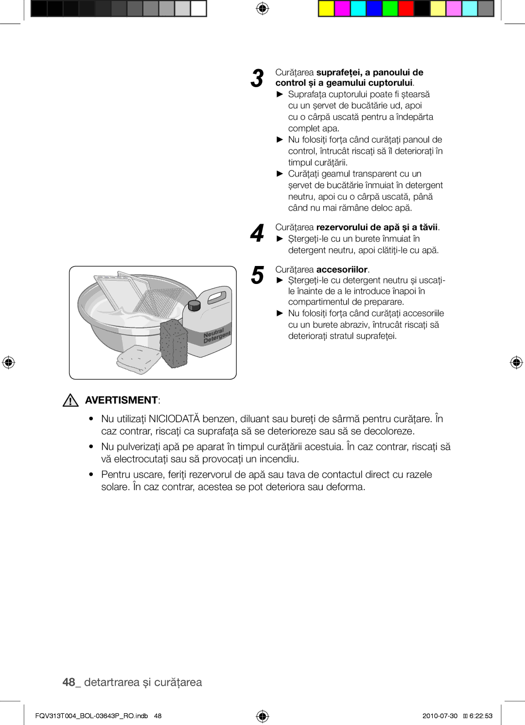 Samsung FQV313T004/BOL manual Avertisment, Curăţarea accesoriilor 