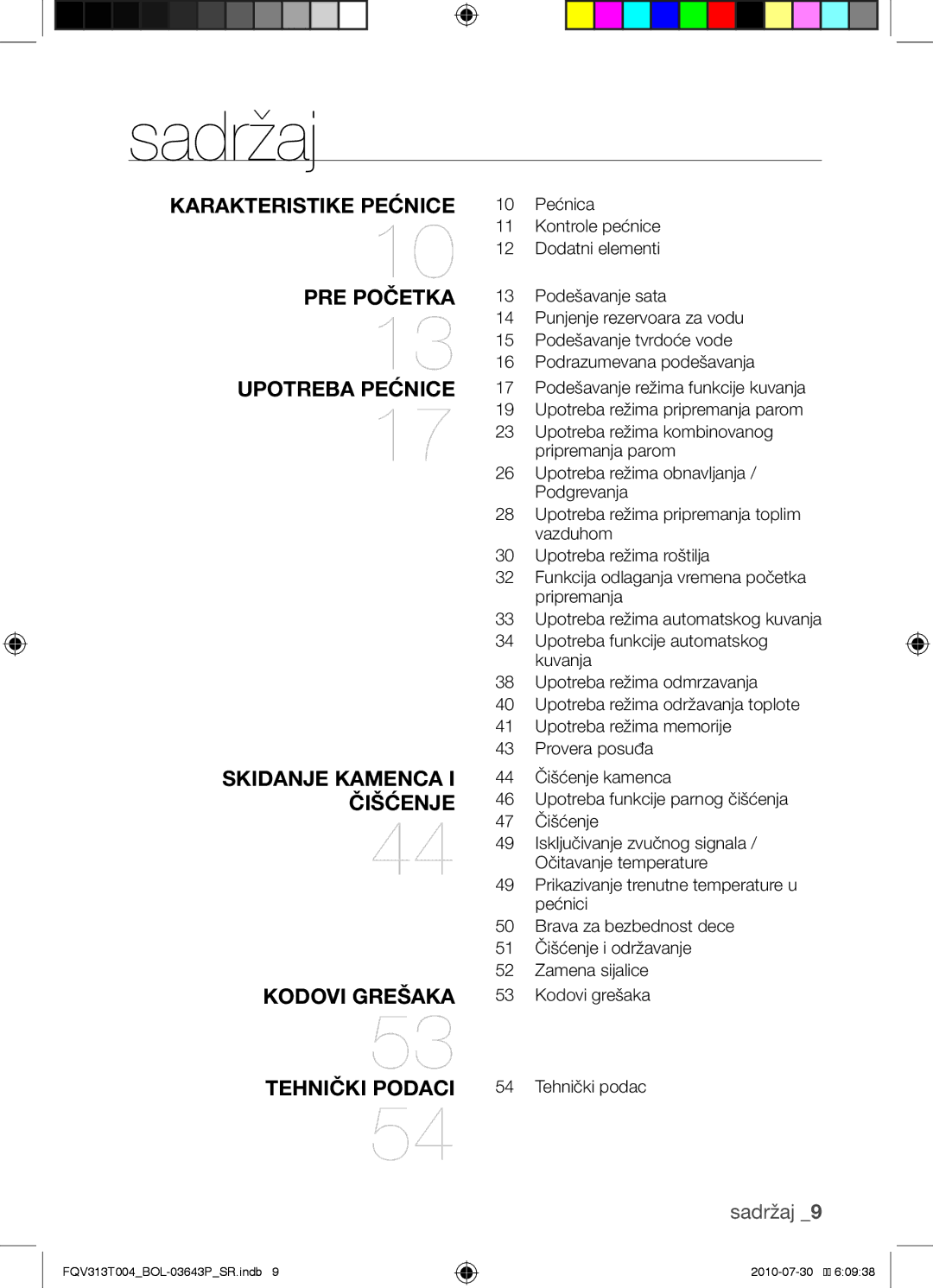 Samsung FQV313T004/BOL manual Karakteristike pećnice 