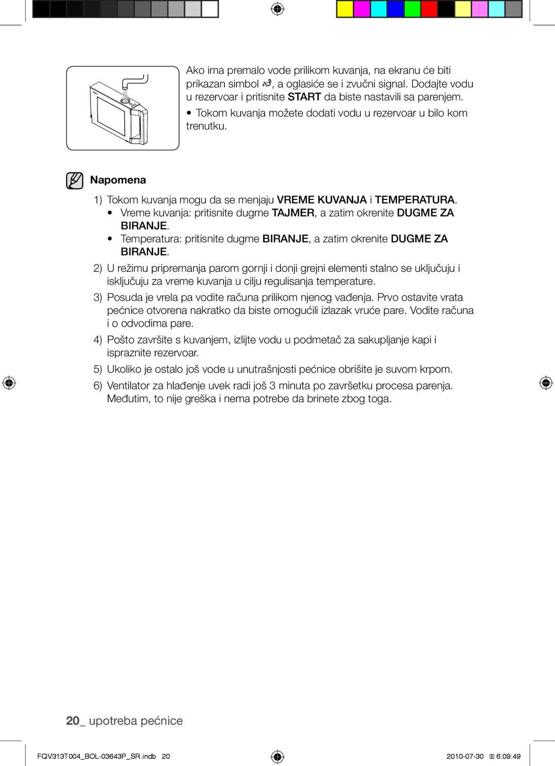 Samsung FQV313T004/BOL manual Napomena 