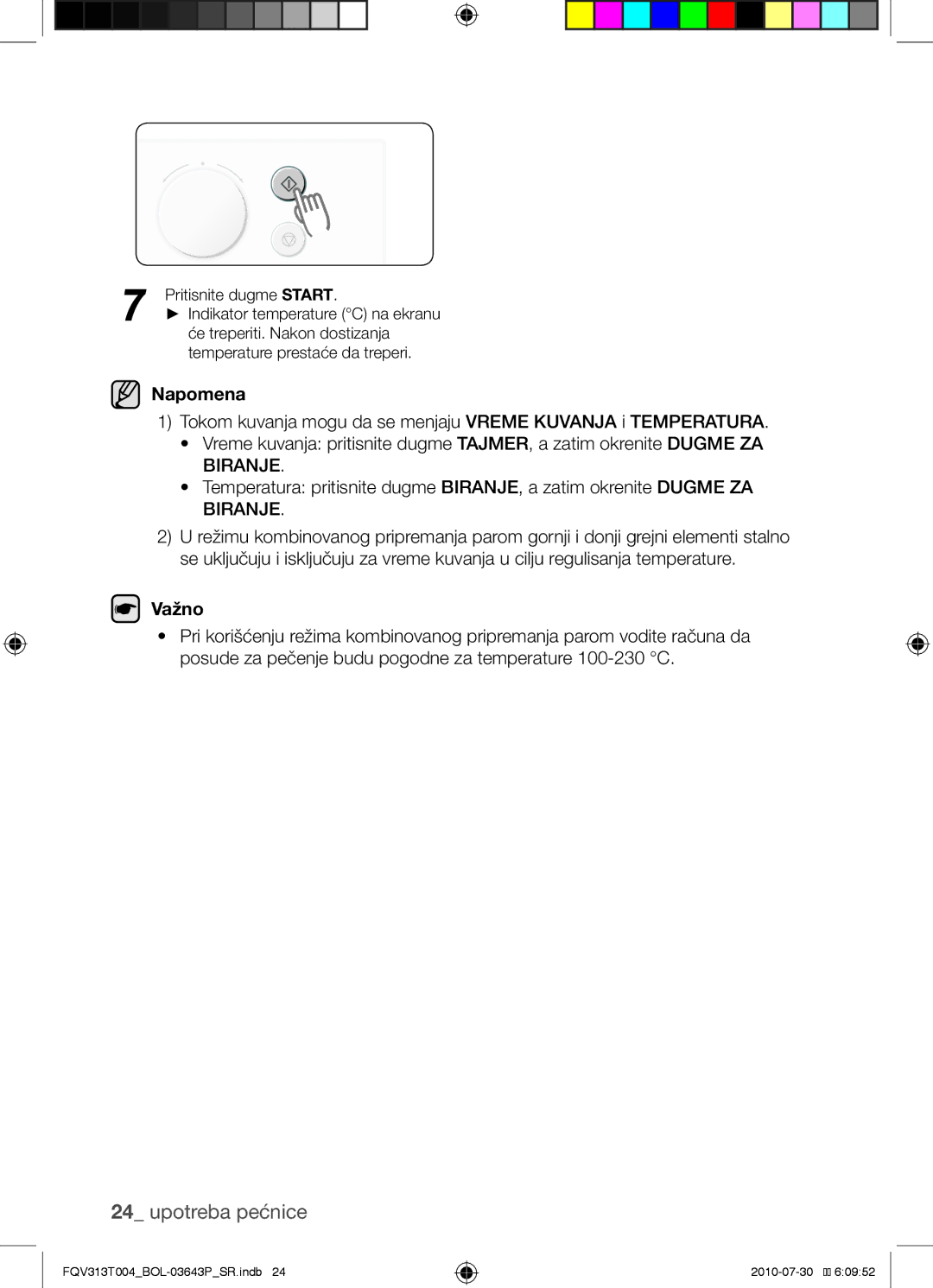 Samsung FQV313T004/BOL manual Napomena 