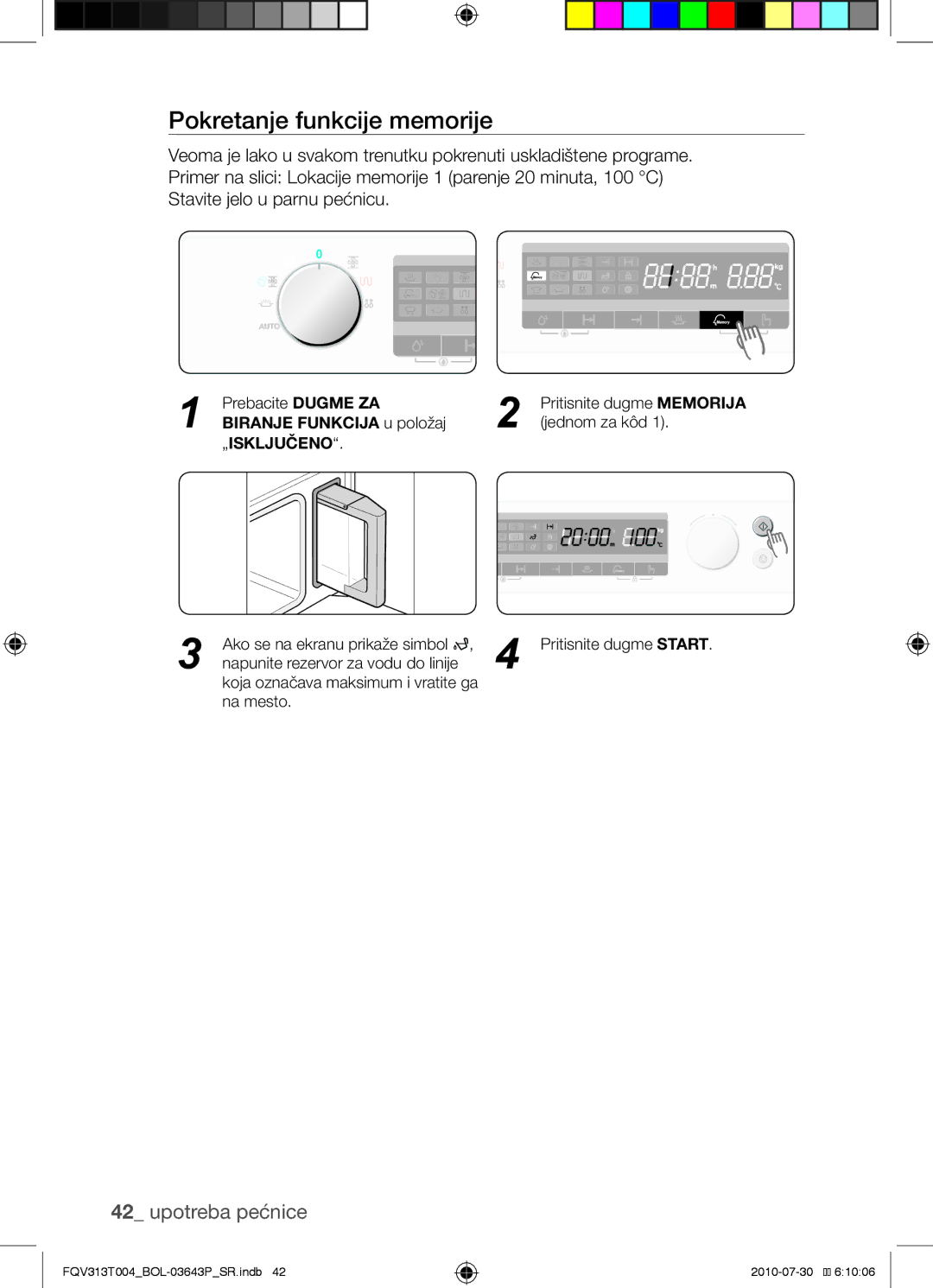 Samsung FQV313T004/BOL manual Prebacite Dugme ZA Pritisnite dugme Memorija 