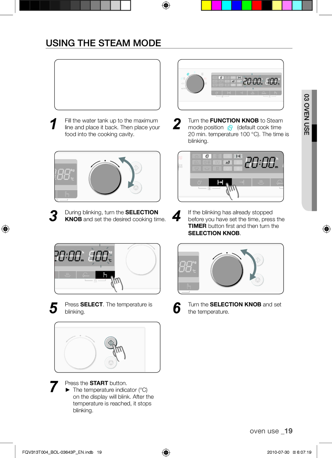 Samsung FQV313T004/BOL manual Using the steam mode, Es Unev 03 O 