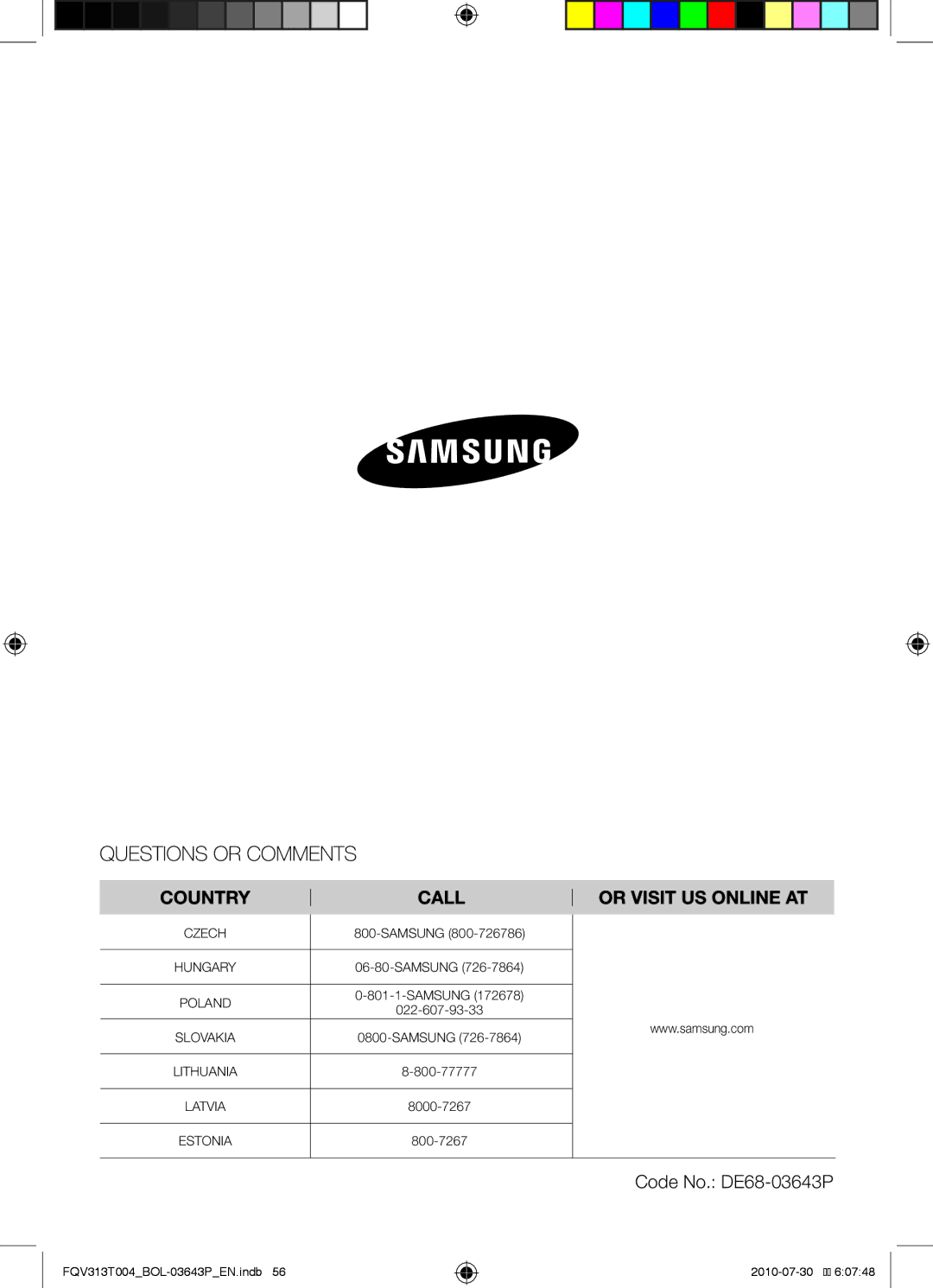 Samsung FQV313T004/BOL manual Code No. DE68-03643P 