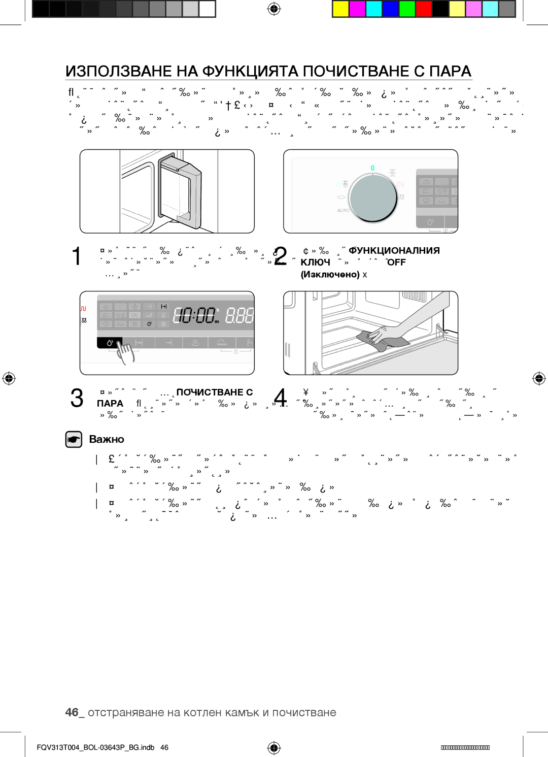 Samsung FQV313T004/BOL manual Използване на функцията почистване с пара, 46 отстраняване на котлен камък и почистване 