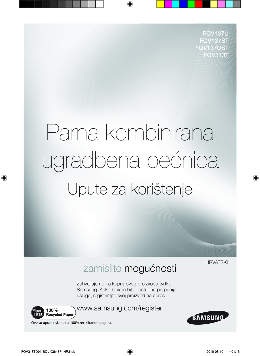 Samsung FQV313T004/BOL manual Parna kombinirana ugradbena pećnica 