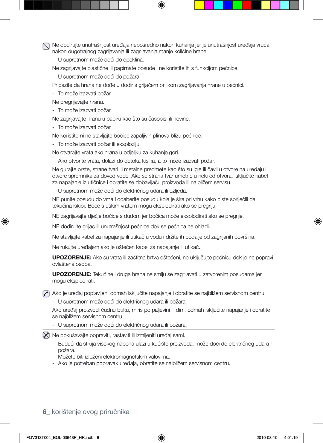 Samsung FQV313T004/BOL manual To može izazvati požar. Ne pregrijavajte hranu 