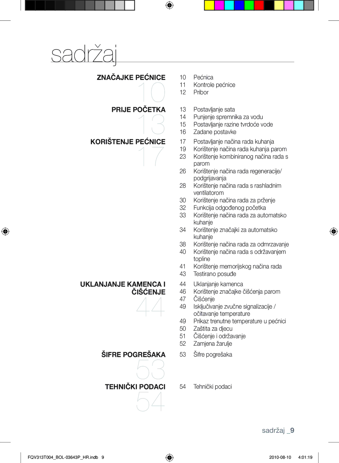 Samsung FQV313T004/BOL manual Sadržaj, Pećnica, Pribor 