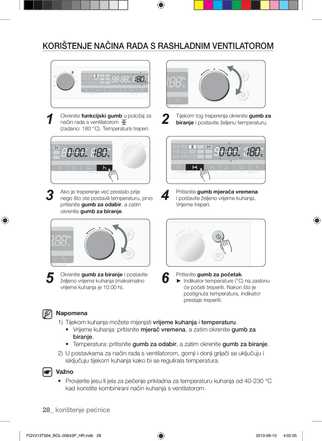 Samsung FQV313T004/BOL manual Korištenje načina rada s rashladnim ventilatorom, Napomena 