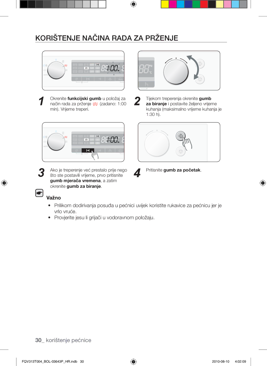 Samsung FQV313T004/BOL manual Korištenje načina rada za prženje, Tijekom treperenja okrenite gumb 