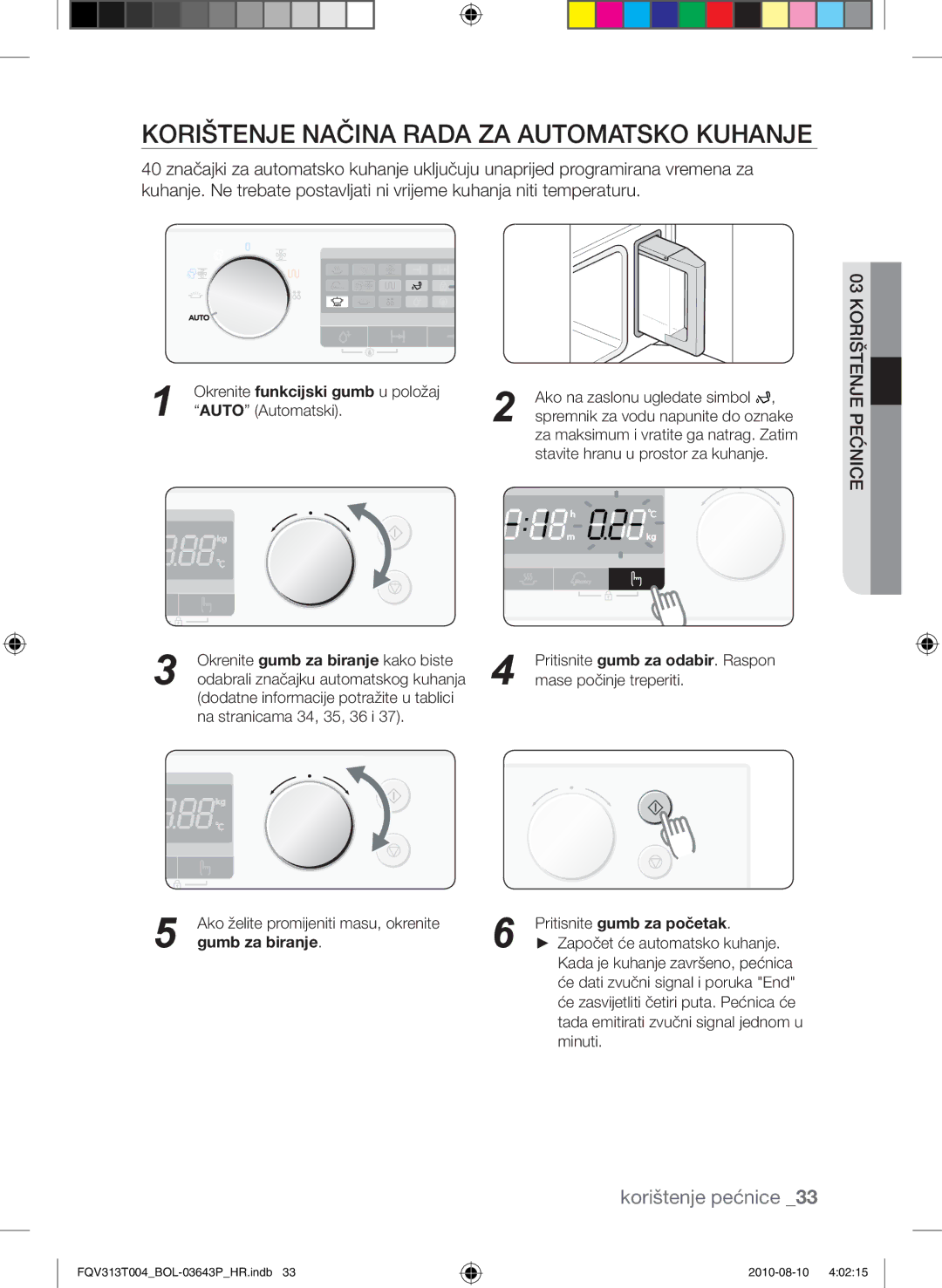 Samsung FQV313T004/BOL manual Korištenje načina rada za automatsko kuhanje, Gumb za biranje 