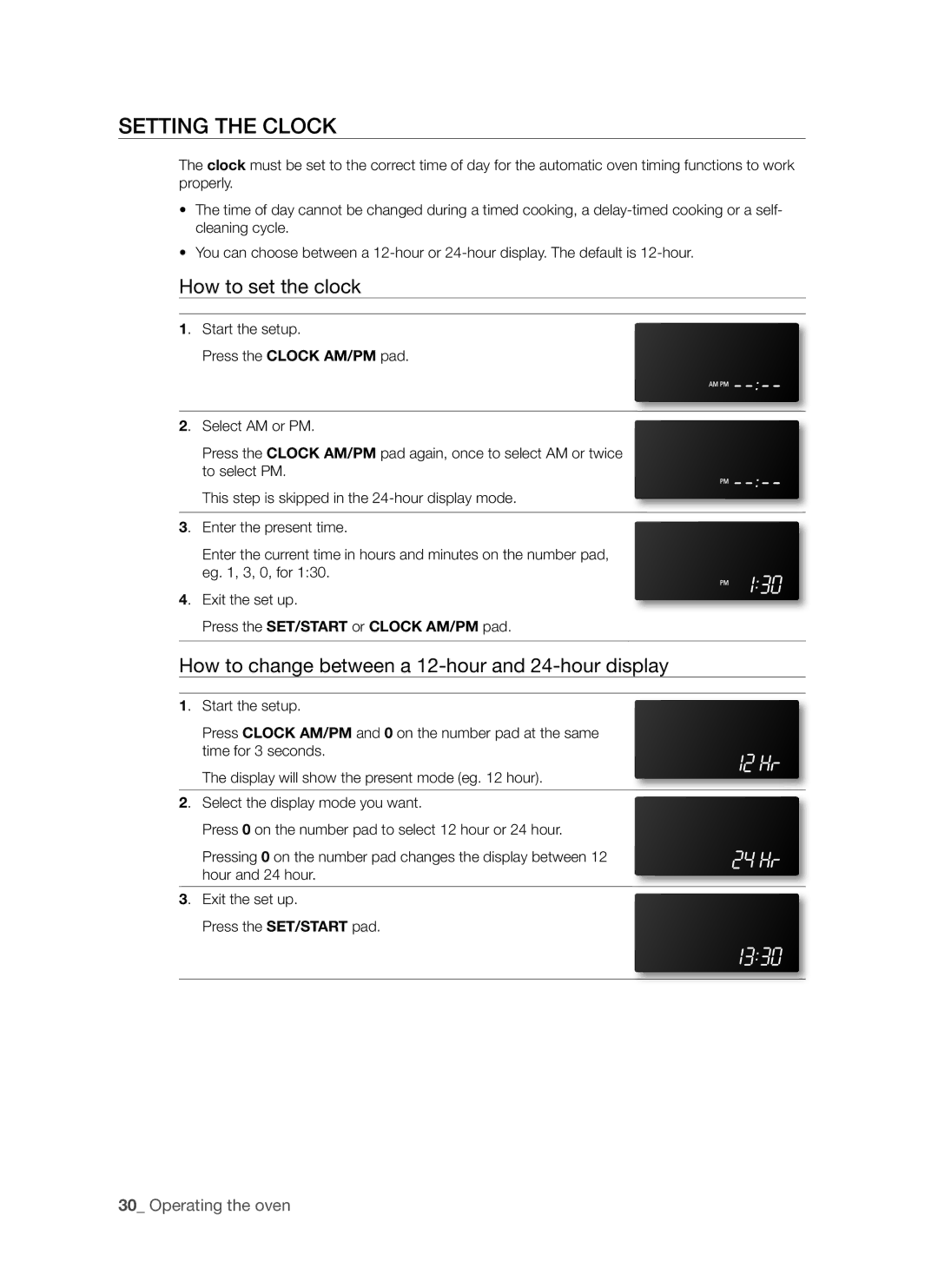 Samsung FTQ307 user manual Setting the clock, How to set the clock, How to change between a 12-hour and 24-hour display 