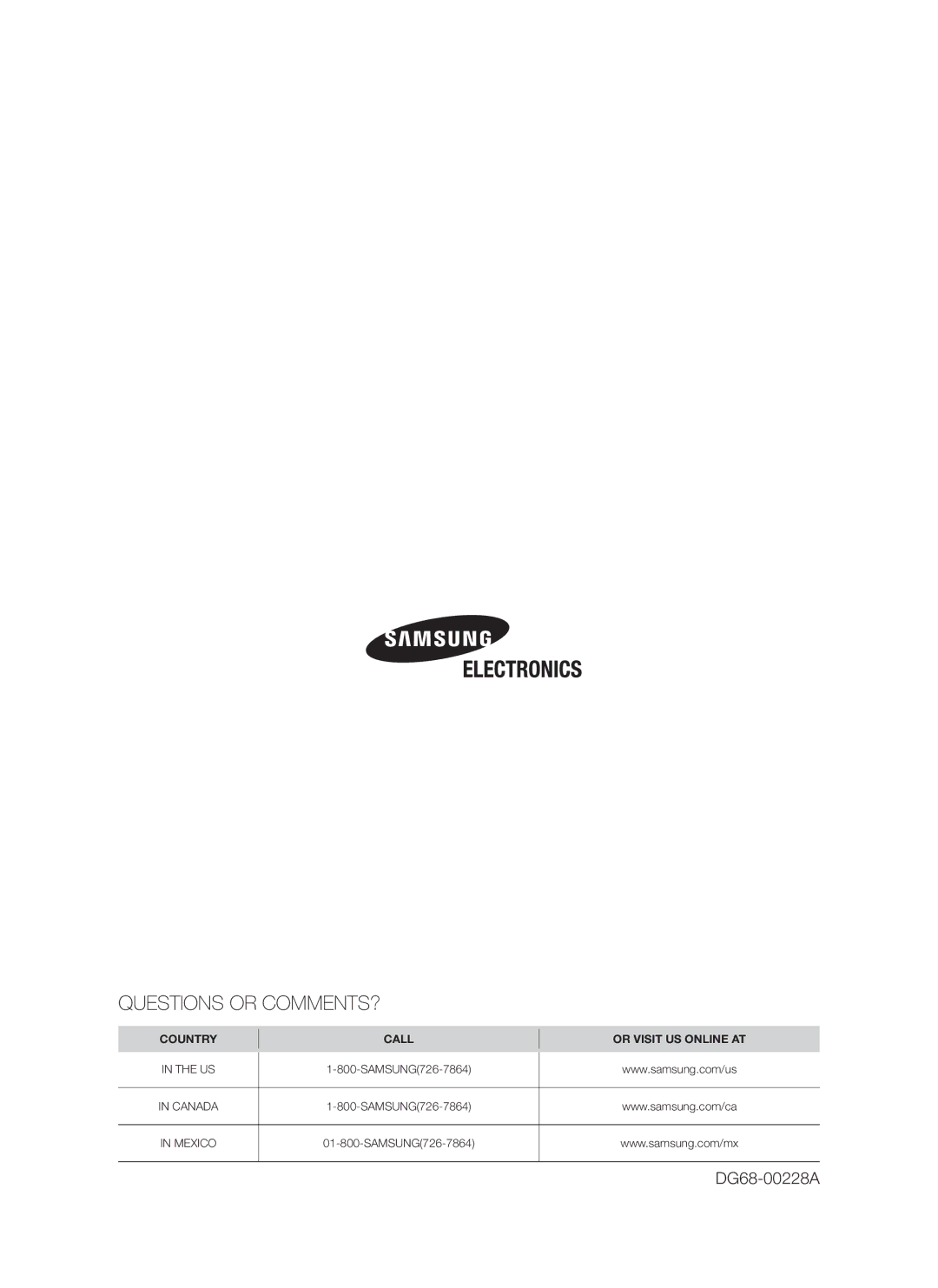 Samsung FTQ307 user manual Questions or COMMENTS? 