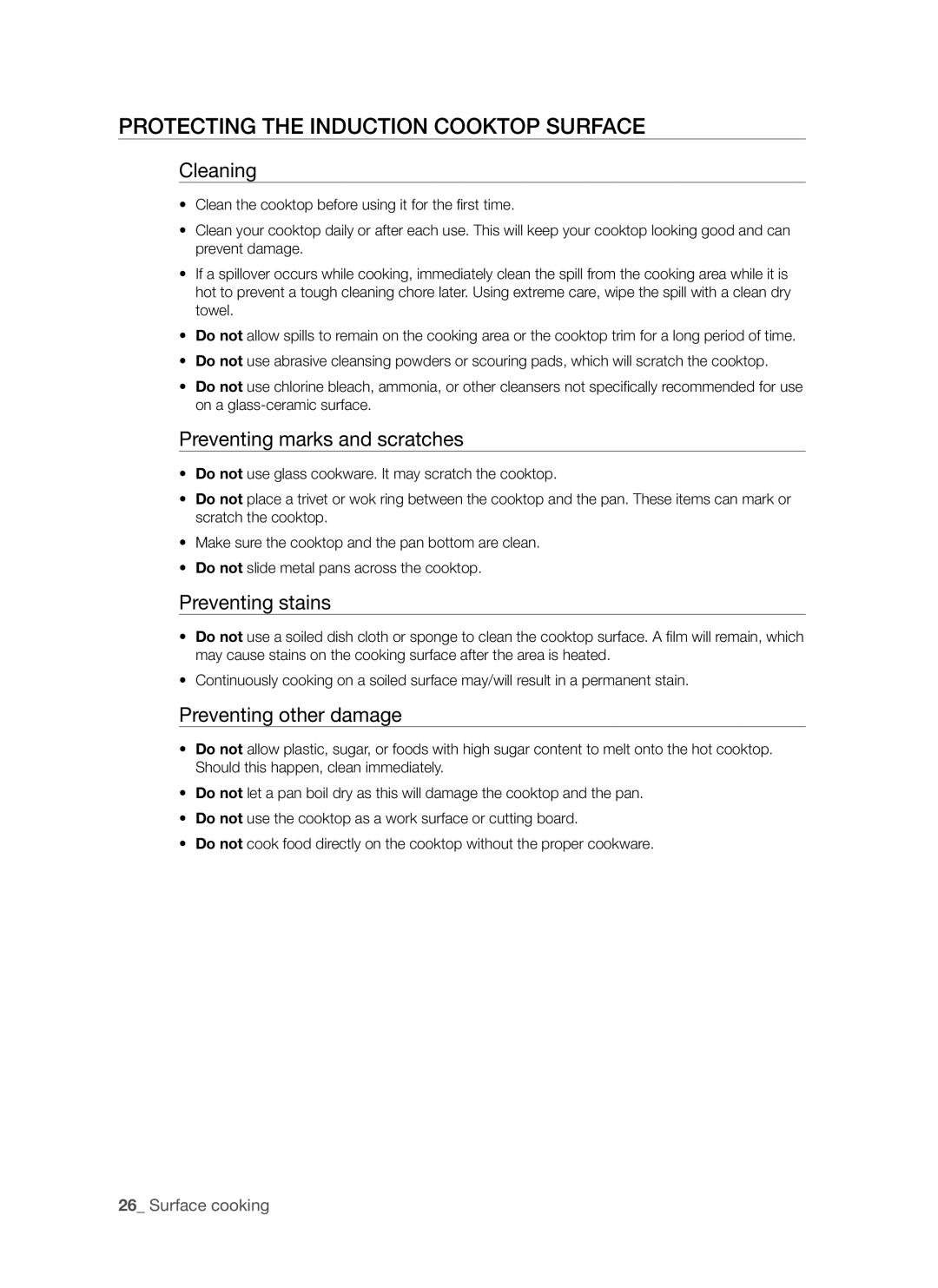 Samsung FTQ307NWGX user manual Cleaning, Preventing marks and scratches, Preventing stains, Preventing other damage 