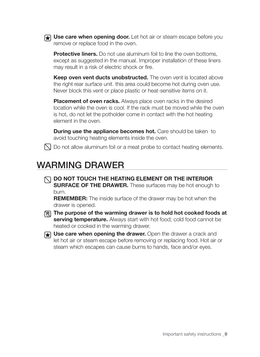 Samsung FTQ307NWGX user manual Warming Drawer 