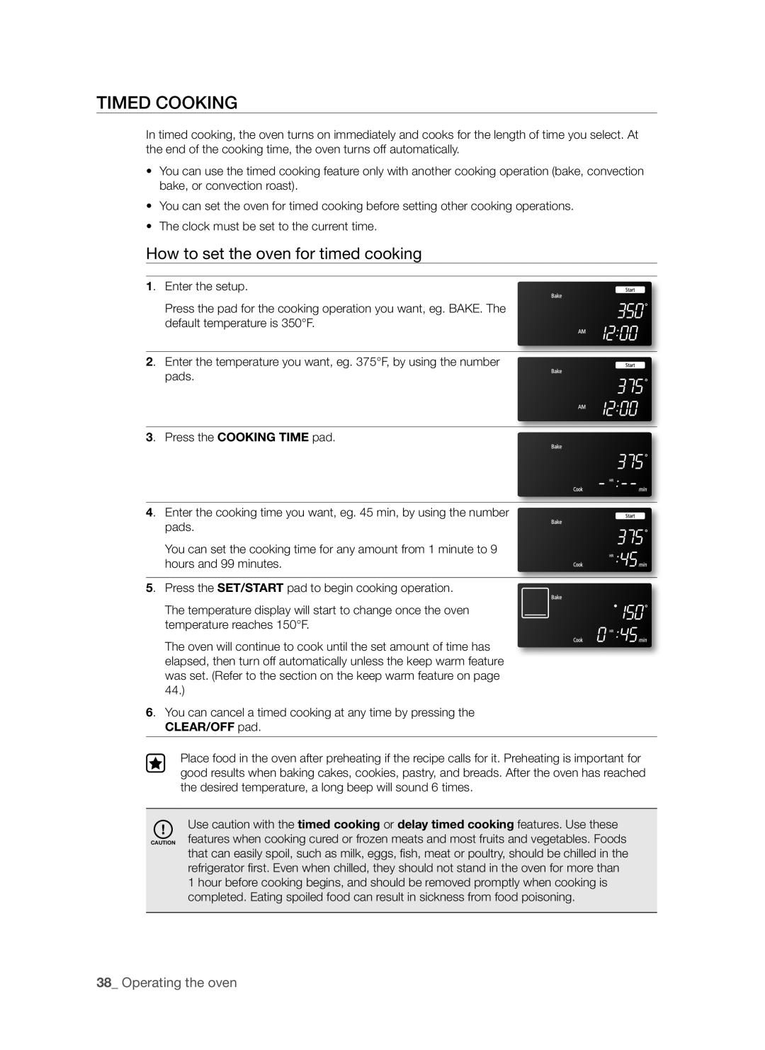 Samsung FTQ307NWGX user manual Timed cooking, How to set the oven for timed cooking, Operating the oven 