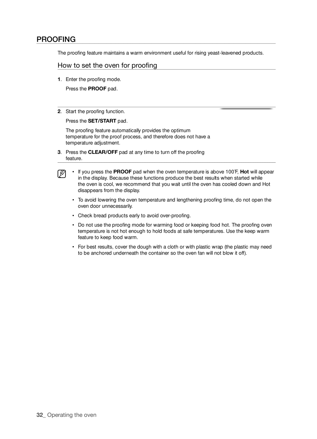 Samsung FTQ352IWUX, FTQ352IWUB, FTQ352IWUW user manual Proofing, How to set the oven for proofi ng 