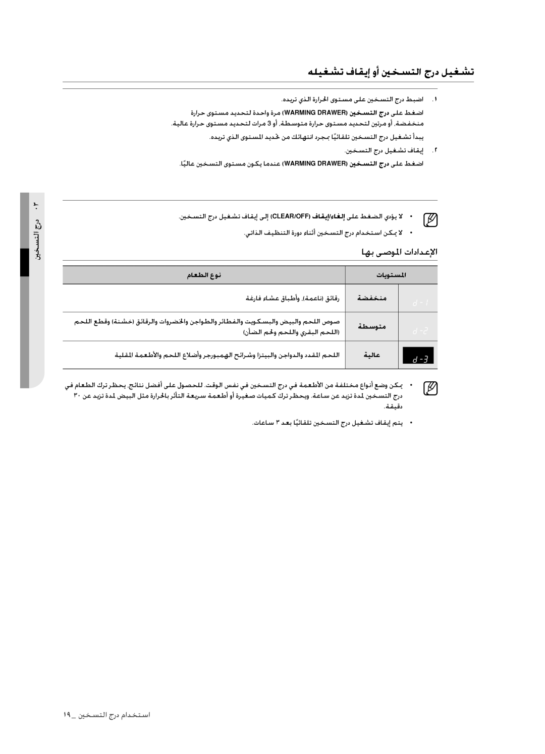 Samsung FTQ352IWUX/ZAM manual هليغشت فاقيإ وأ ينخستلا جرد ليغشت, اهب ىصولما تادادعلإا, ماعطلا عون تايوتسلما, ةضفخنم, ةطسوتم 