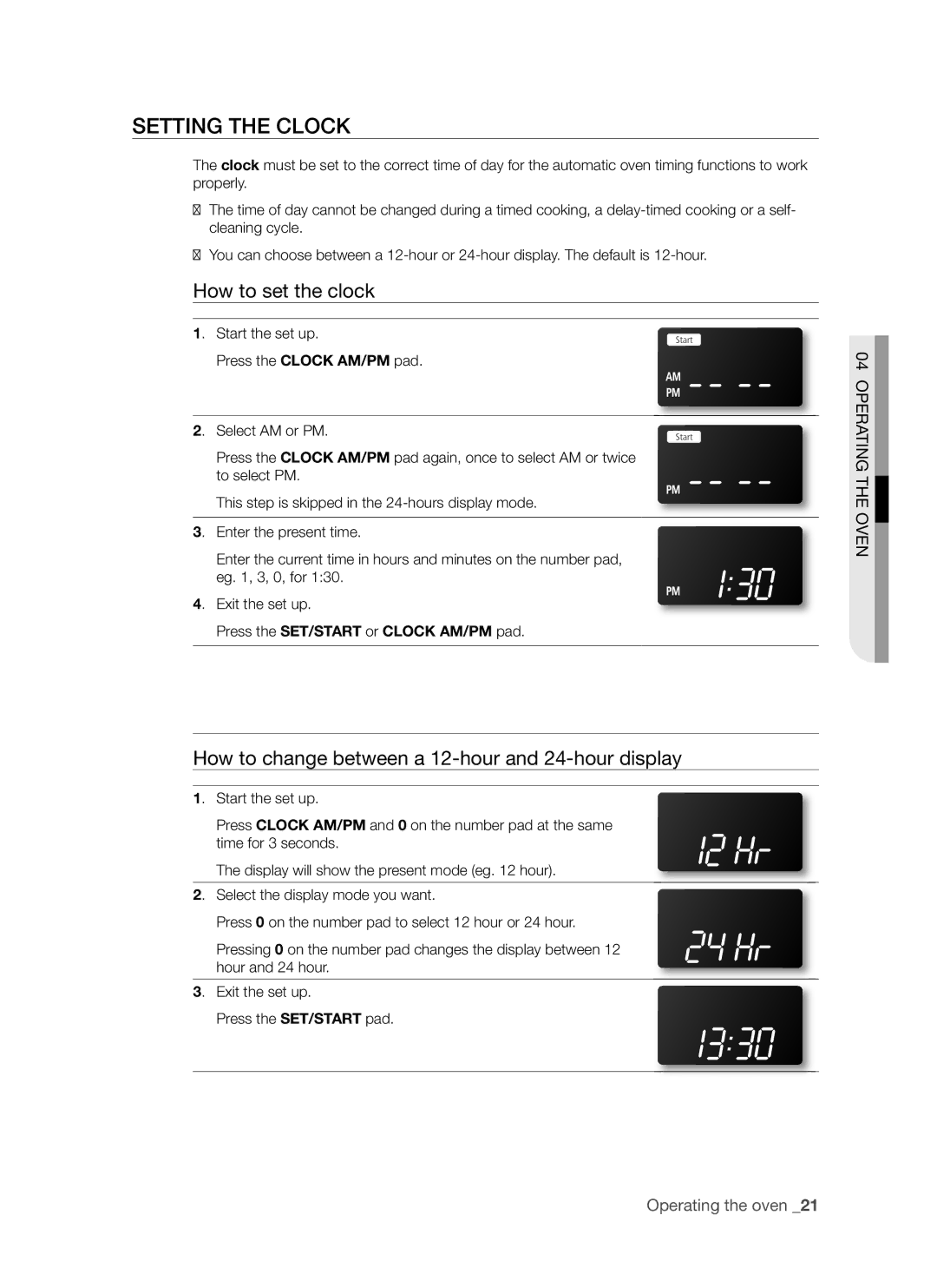 Samsung FTQ352IWUX/ZAM manual Setting the Clock, How to set the clock, How to change between a 12-hour and 24-hour display 