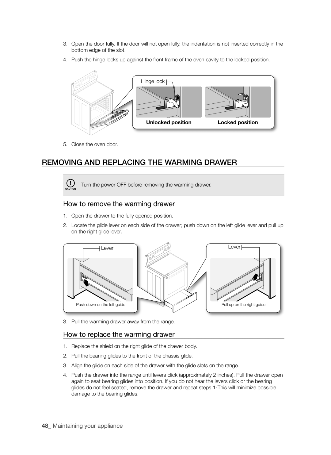 Samsung FTQ352IWUX/ZAM manual Removing and Replacing the Warming Drawer, How to remove the warming drawer 