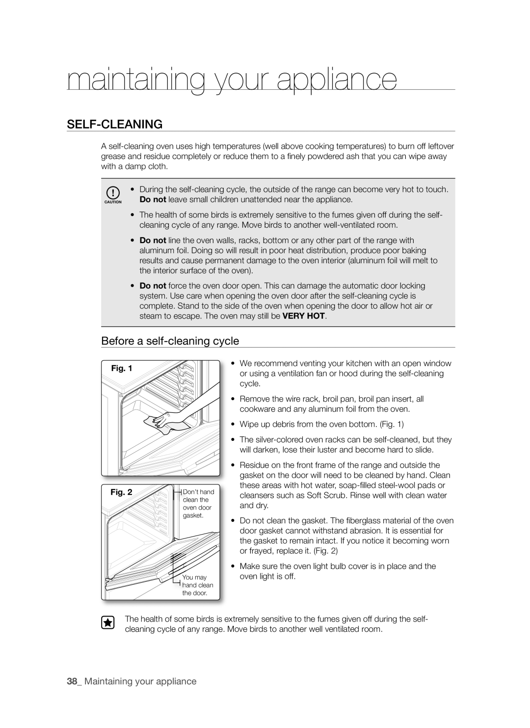 Samsung FTQ352IWW, FTQ352IWB user manual Maintaining your appliance, Self-Cleaning, Before a self-cleaning cycle 