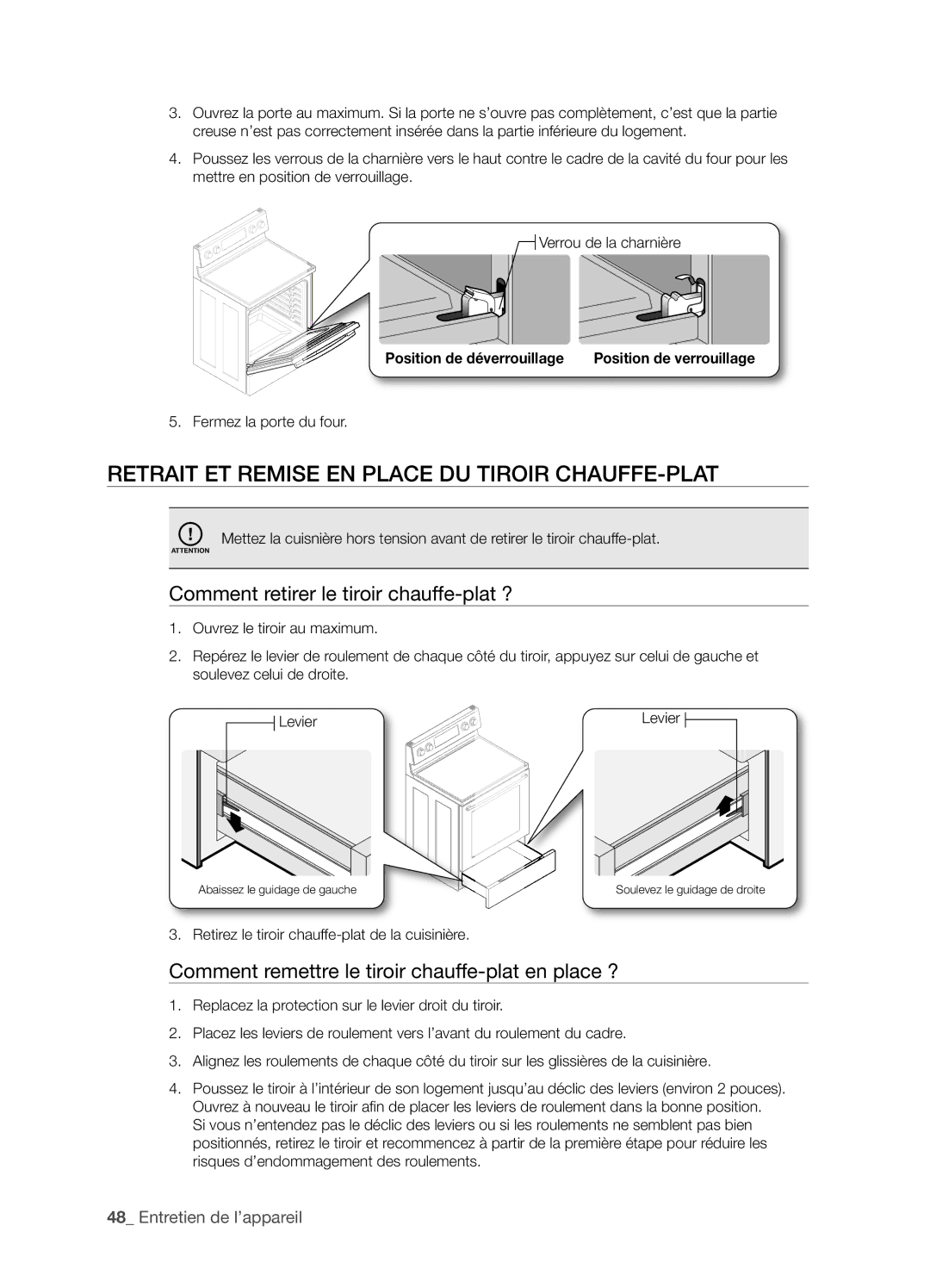 Samsung FTQ352IWX user manual Retrait ET Remise EN Place DU Tiroir CHAUFFE-PLAT, Comment retirer le tiroir chauffe-plat ? 