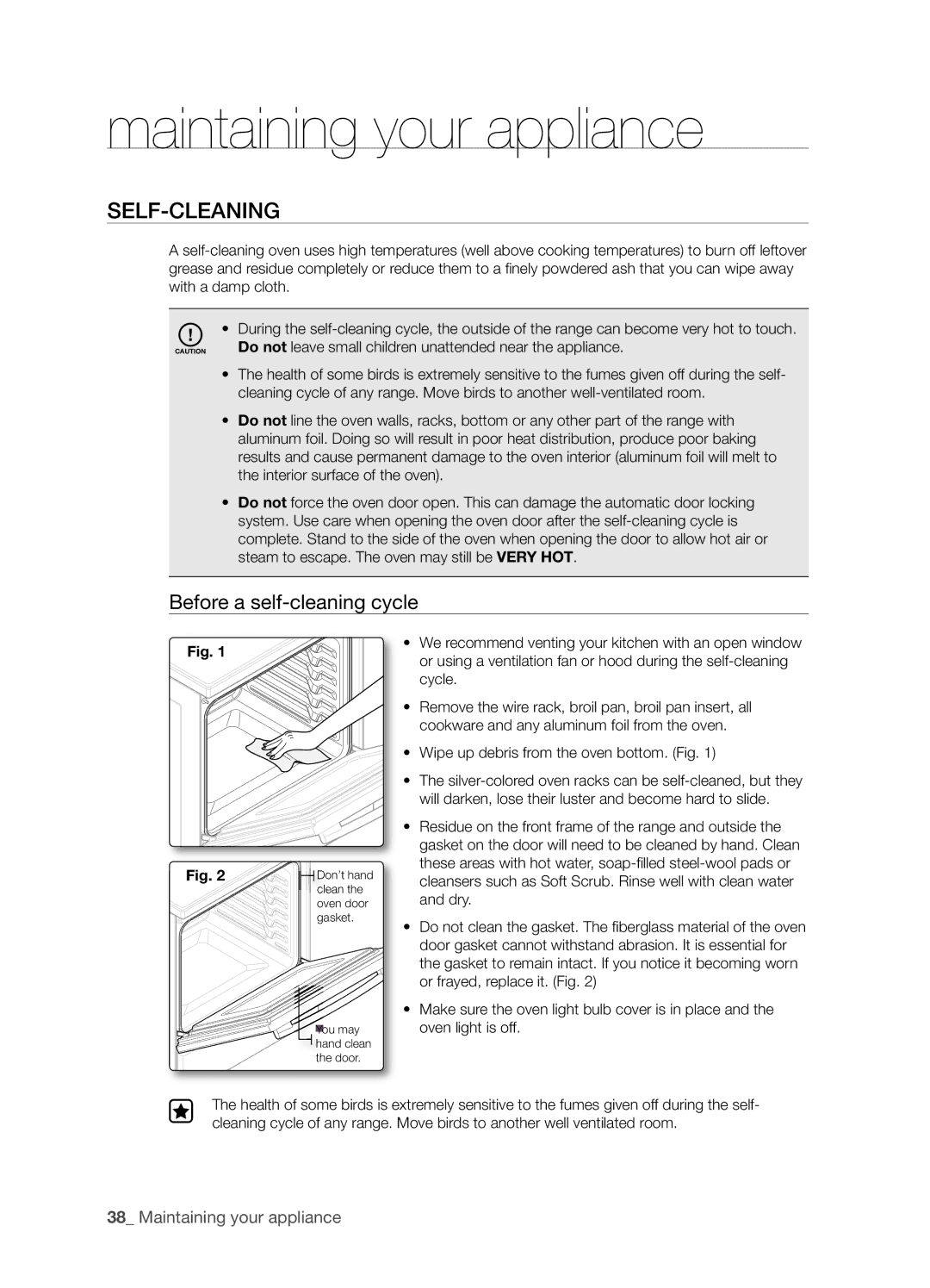 Samsung FTQ352IWX user manual Maintaining your appliance, Self-Cleaning, Before a self-cleaning cycle 