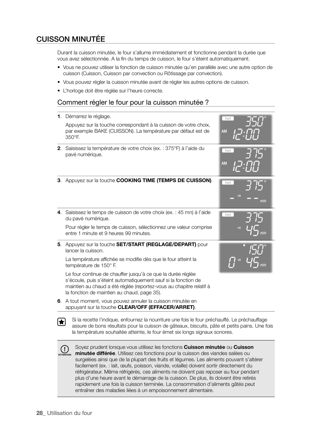 Samsung FTQ352IWX user manual Cuisson MINUTéE, Comment régler le four pour la cuisson minutée ? 