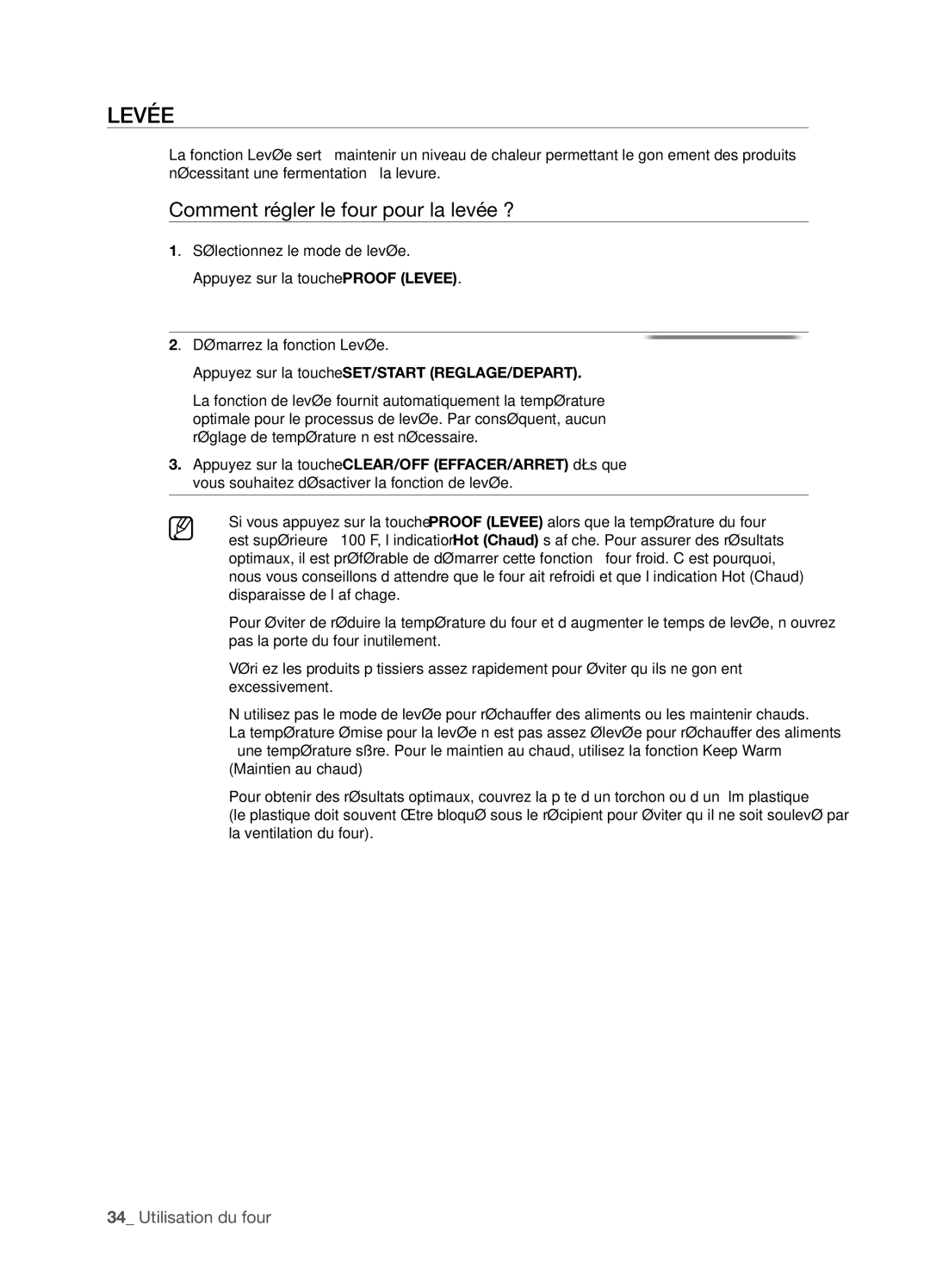 Samsung FTQ352IWX user manual LEVéE, Comment régler le four pour la levée ? 