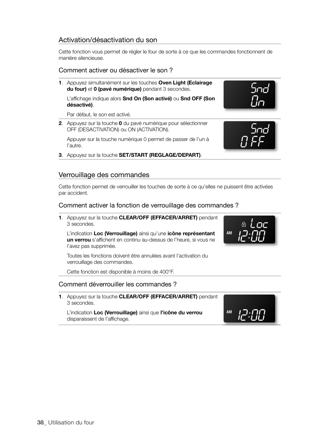 Samsung FTQ352IWX Activation/désactivation du son, Verrouillage des commandes, Comment activer ou désactiver le son ? 